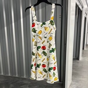NWT NO COMMENT Colorful Italian Pasta Printed Straps Summer Sun Dress Keyhole S